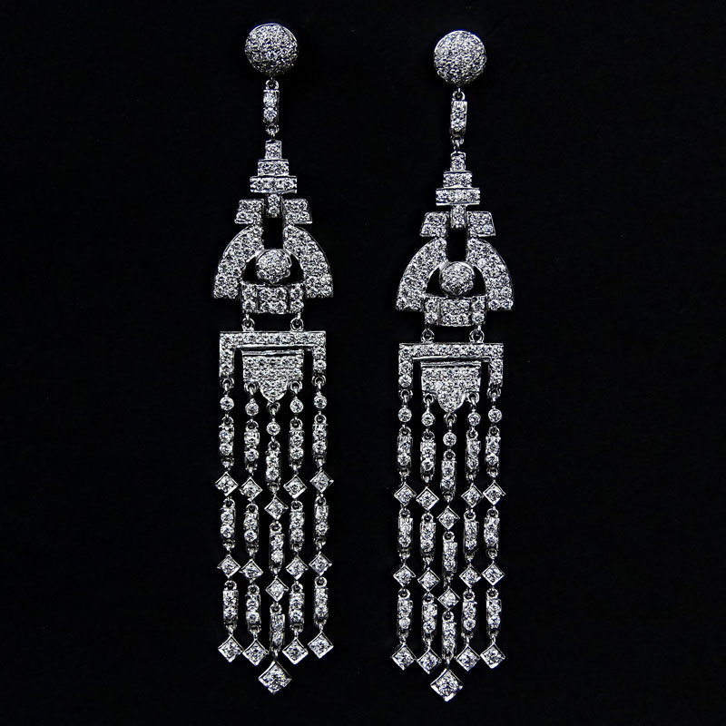 4.0 Carat Round Brilliant Cut Diamond and 18 Karat White Gold Chandelier Earrings