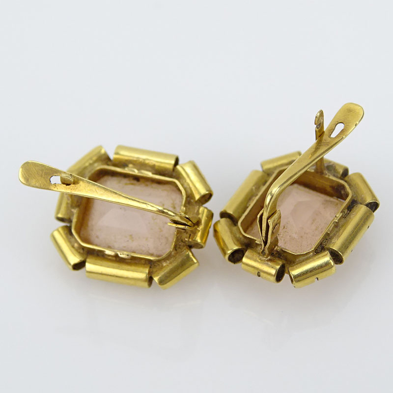 Pair of Antique 18 Karat Yellow Gold and Rose Quartz Earrings