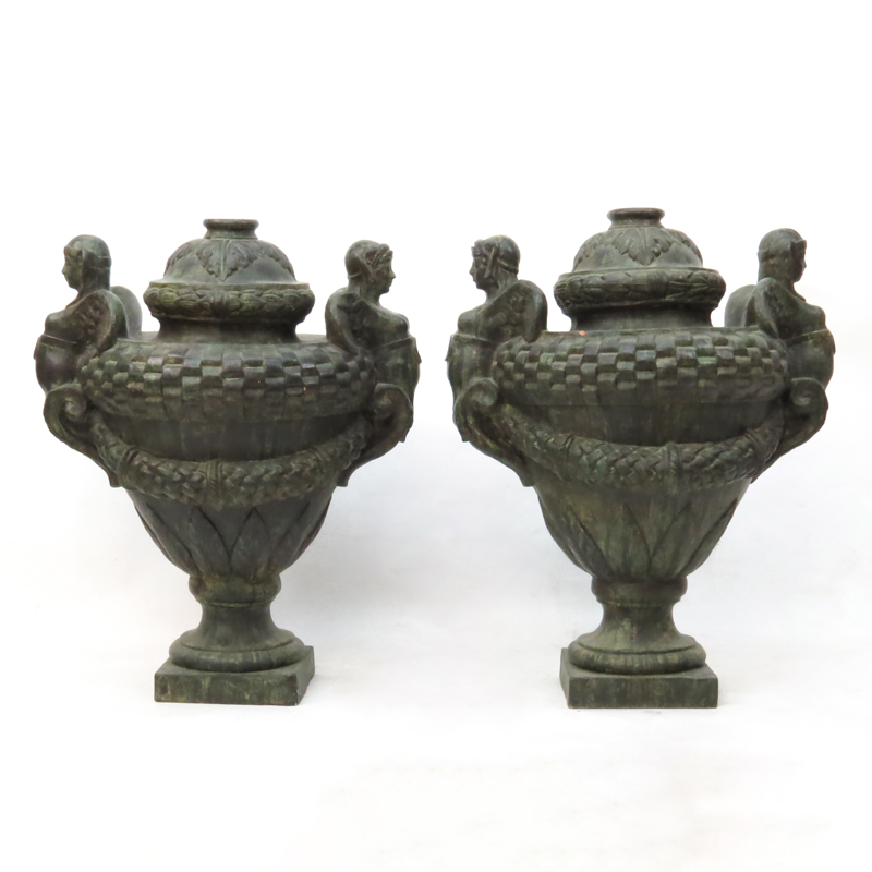 Pair Large Figural Terracotta Garden Urns