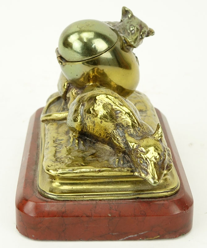 Antonin Aigon, France (1837-1885) "Les Deux Rats et L'oeuf" Bronze Inkwell on Marble Base