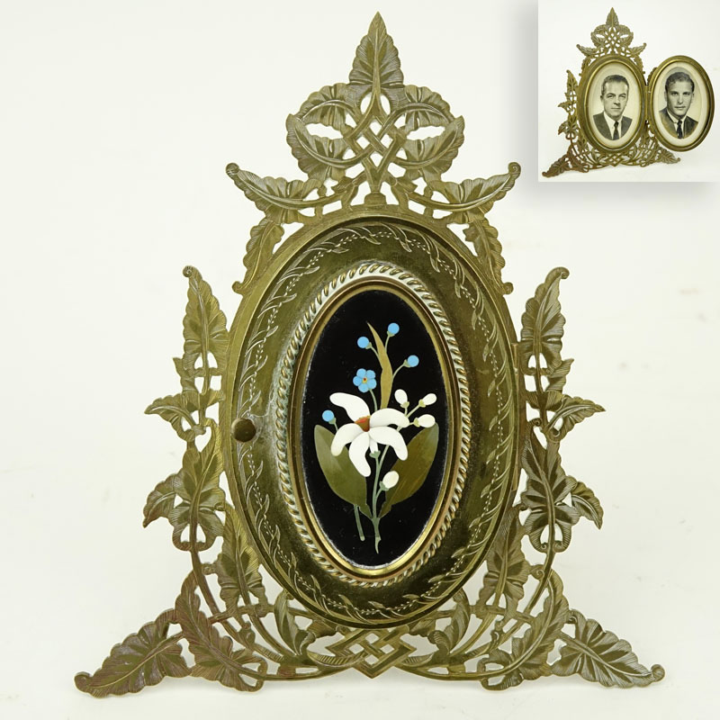 19/20th Century Victorian Style Pietra Dura and Gilt Brass Picture Frame