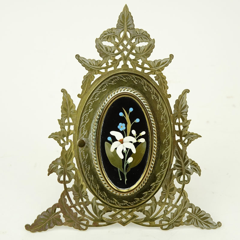 19/20th Century Victorian Style Pietra Dura and Gilt Brass Picture Frame