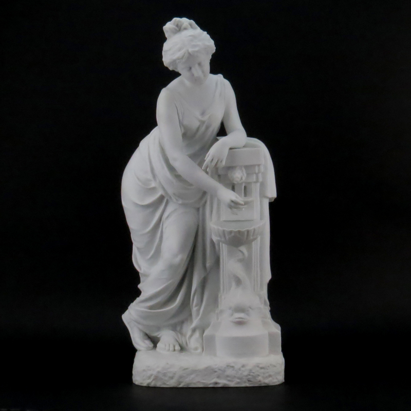 19/20th Century French Bisque Sculpture "Femme à La Fontaine". Signed Lecourney