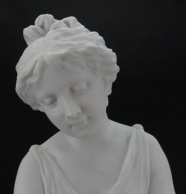 19/20th Century French Bisque Sculpture "Femme à La Fontaine". Signed Lecourney