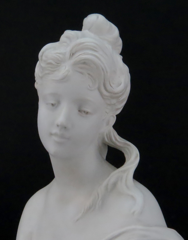 19/20th Century French Bisque Sculpture "Beauté Avec Harpe". Signed H. Moreau