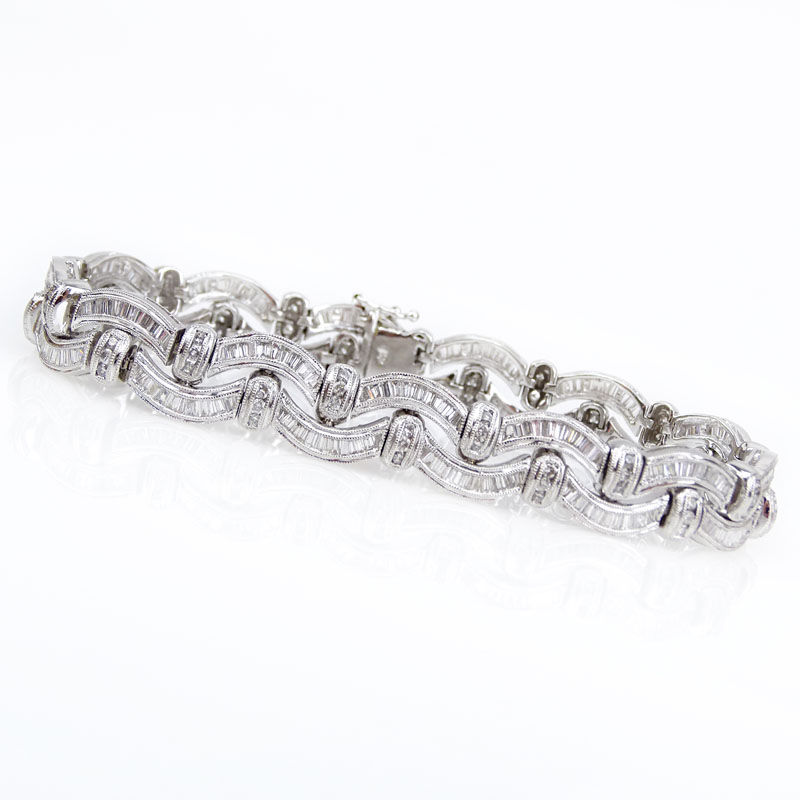 8.50 Carat Baguette and Round Brilliant Cut Diamond and 18 Karat White Gold Bracelet.