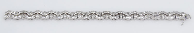 8.50 Carat Baguette and Round Brilliant Cut Diamond and 18 Karat White Gold Bracelet.