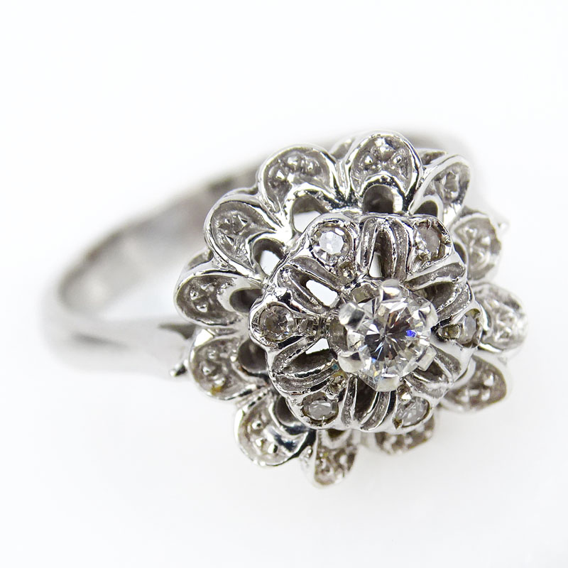 Vintage Diamond and 18 Karat White Gold Filigree Cluster Ring