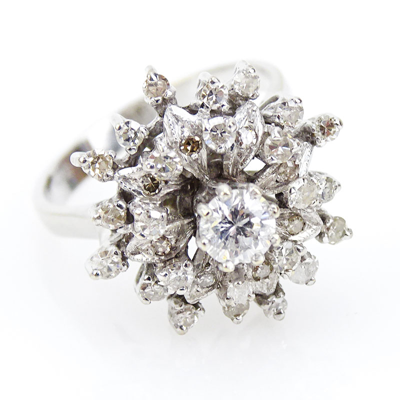 Vintage Diamond and 18 Karat White Starburst Ring