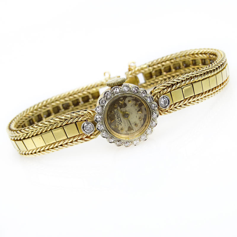 Lady's Vintage Lorett 18 Karat Yellow Gold Bracelet Watch with Diamond Bezel