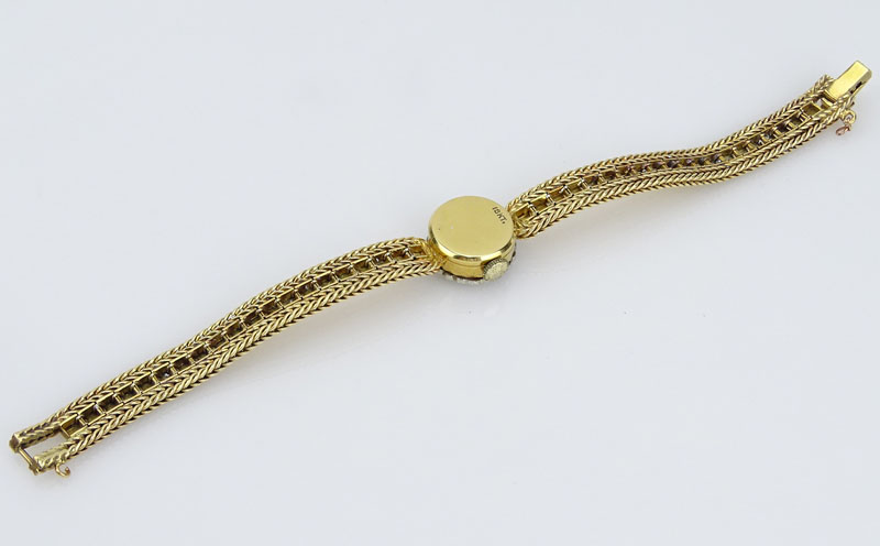 Lady's Vintage Lorett 18 Karat Yellow Gold Bracelet Watch with Diamond Bezel