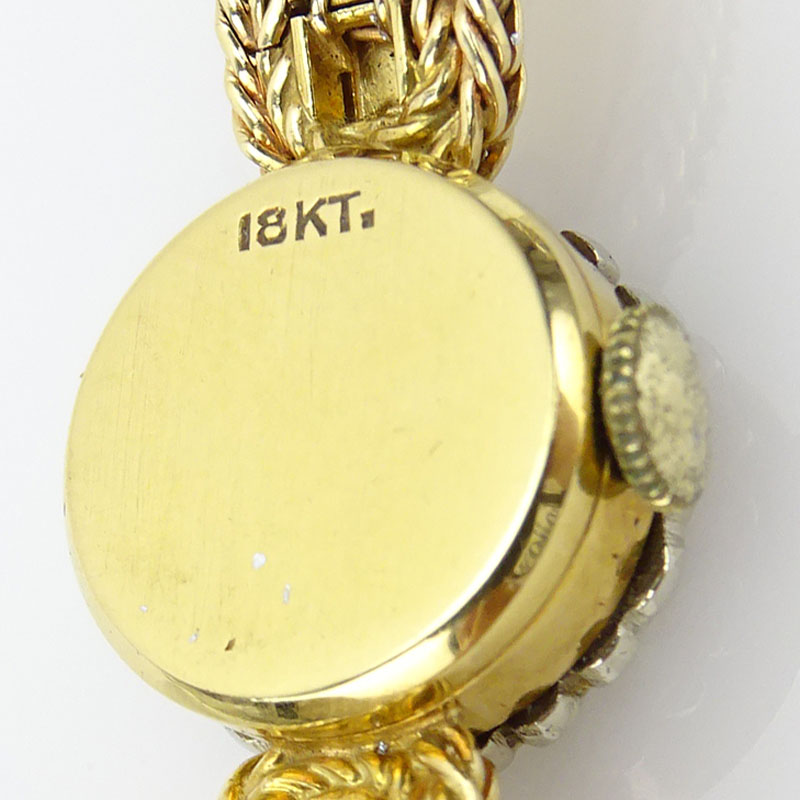 Lady's Vintage Lorett 18 Karat Yellow Gold Bracelet Watch with Diamond Bezel