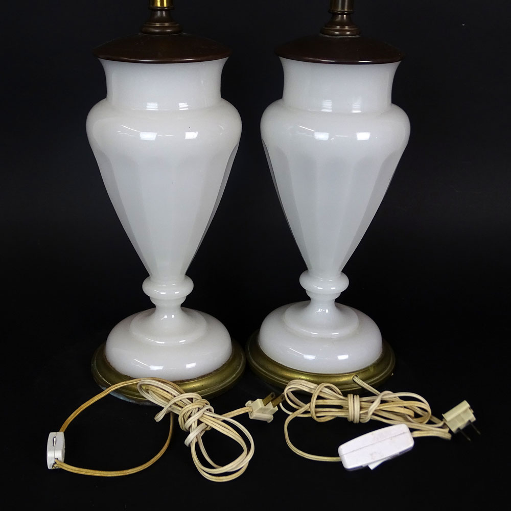 Pair of Vintage French White Opaline Lamps