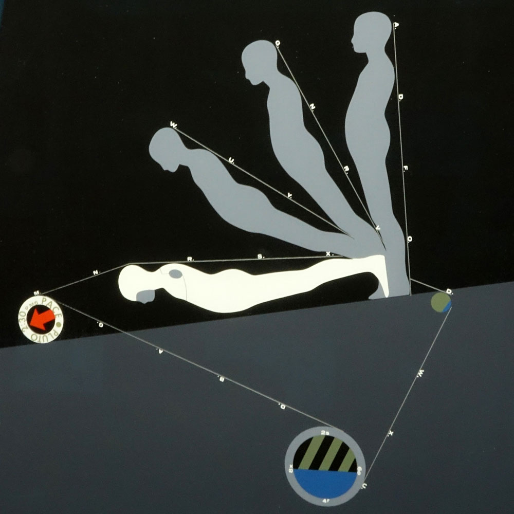 Ernest Trova, American (1927-2009) Color Silkscreen "Falling Man" on Linen Paper Signed and Dated 1967 Lower Right