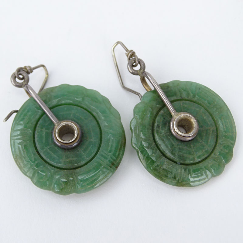 Collection of Vintage Chinese Jade Items Including Two (2) Pair of Carved Jade Earrings, One (1) Carved White Jade Pendant (losses) and Three (3) Jade Bi Disc / Pendants