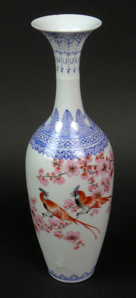 Chinese Eggshell Porcelain Vase with Bird and Prunus Blossom Decoration