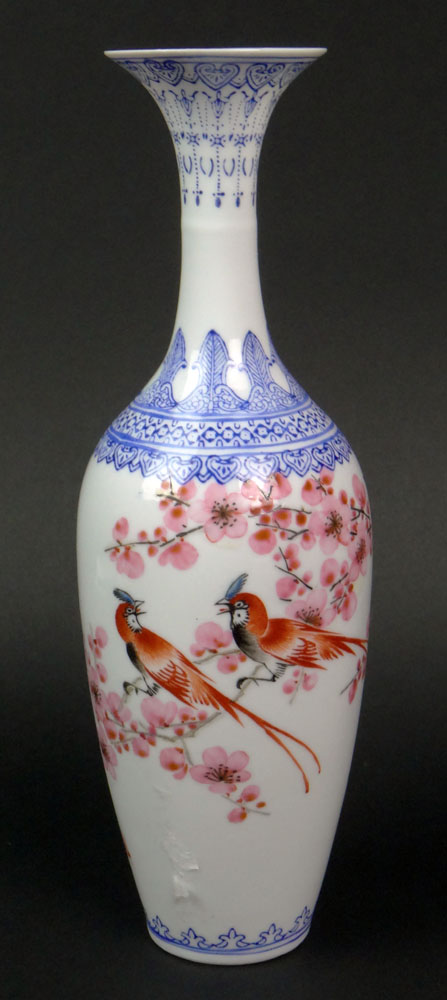 Chinese Eggshell Porcelain Vase with Bird and Prunus Blossom Decoration