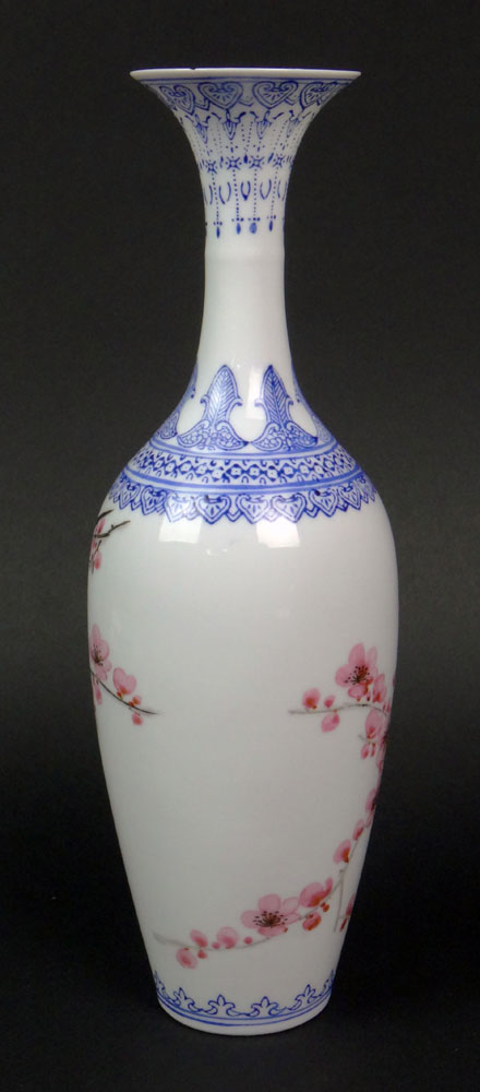 Chinese Eggshell Porcelain Vase with Bird and Prunus Blossom Decoration