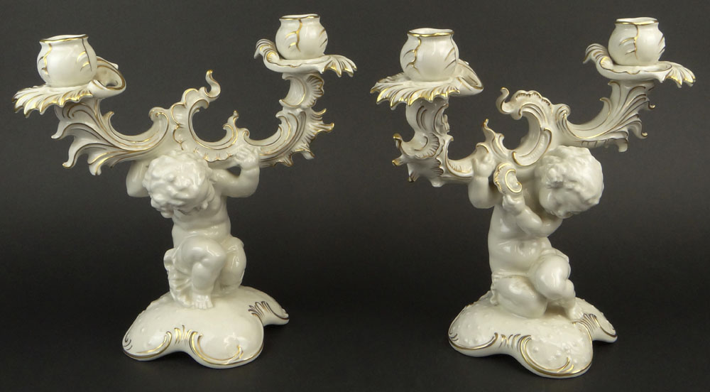 Pair 20th Century Hutschenreuther Selb Figural Two (2) Light Candlesticks