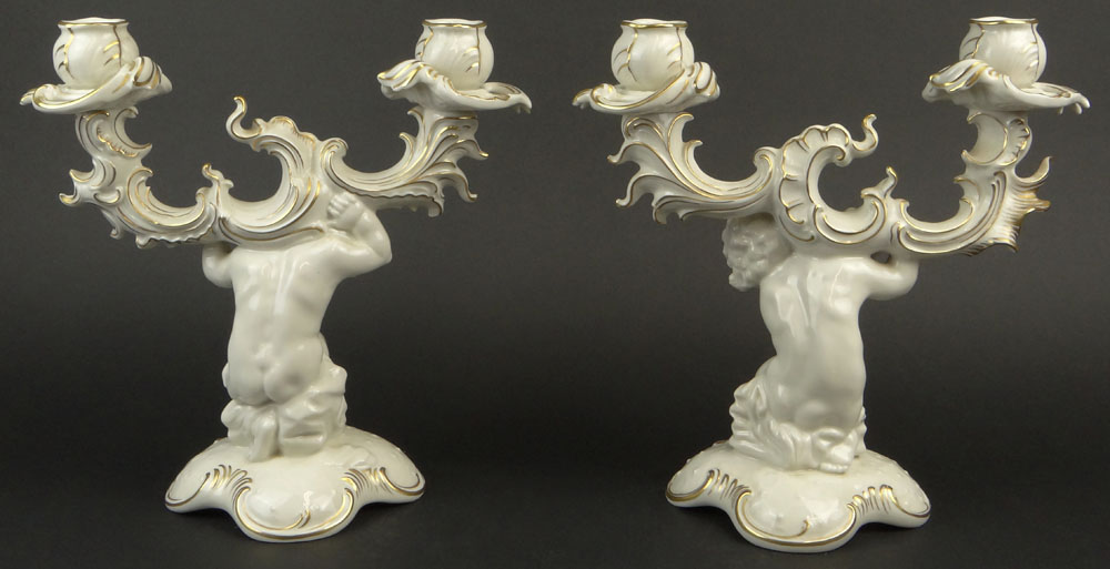 Pair 20th Century Hutschenreuther Selb Figural Two (2) Light Candlesticks