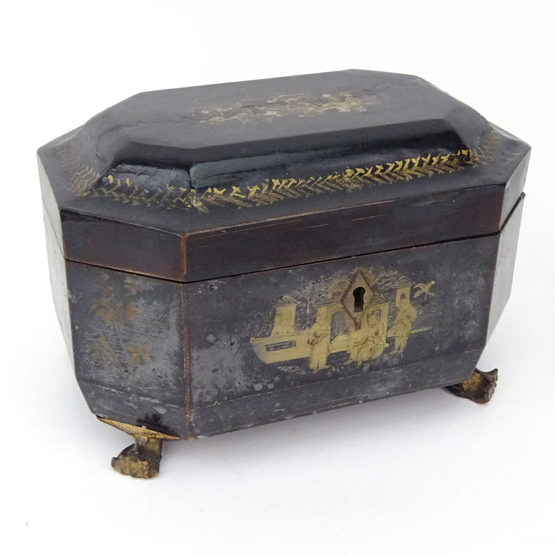 Antique Chinese Lacquered Wood Octagonal Form Tea Caddy