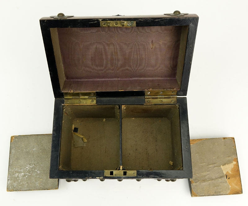 19th Century English Chest Shaped Burlwood and Brass Mounted Tea Caddy