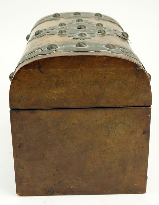 19th Century English Chest Shaped Burlwood and Brass Mounted Tea Caddy