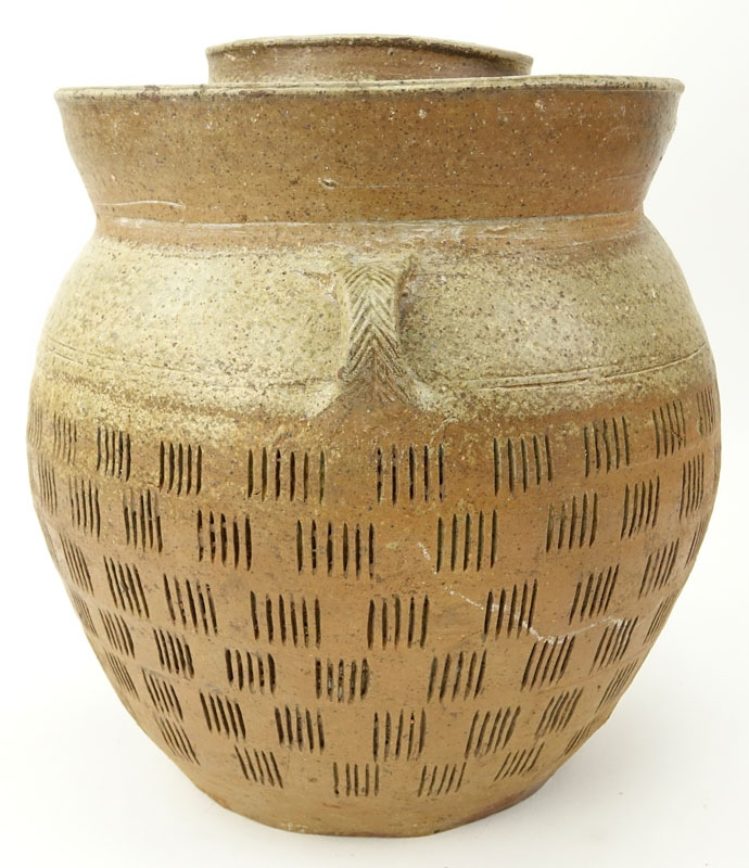 Chinese Warring States Period (475-221) Beige Painted Stoneware Storage Vessel