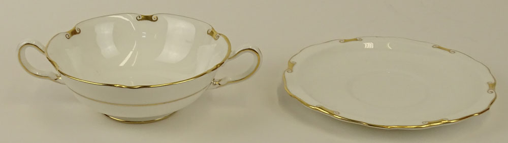 Partial Royal Crown Derby porcelain cream soup set in the "Regency" pattern