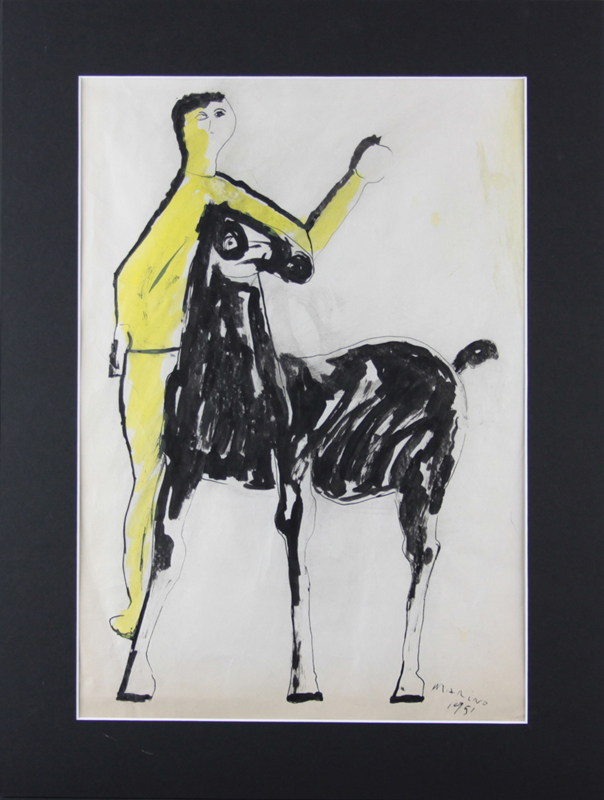 Marino Marini, Italian (1901-1980) Ink and gouache on paper "Man With Horse" Signed and dated 1951 lower right