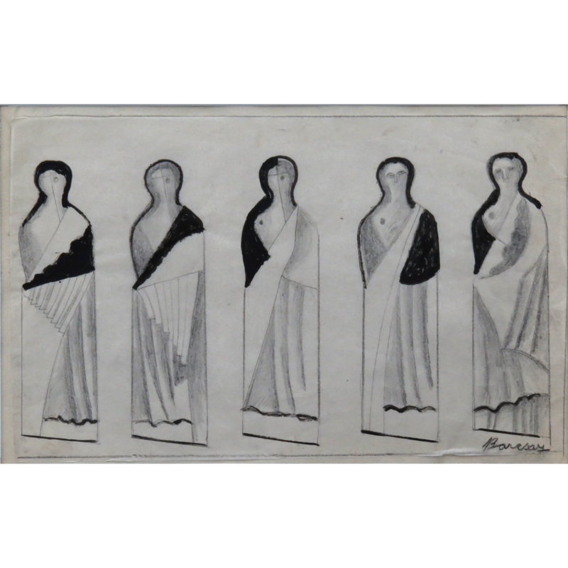 Jenö Barcsay, Hungarian (1900-1988) Ink and Pencil on Paper, Constructivist Figures