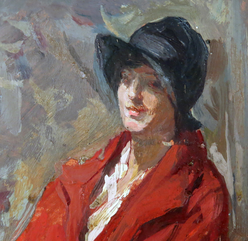 Circa 1930's Italian School Oil on Cardboard, Portrait of a Seated Woman