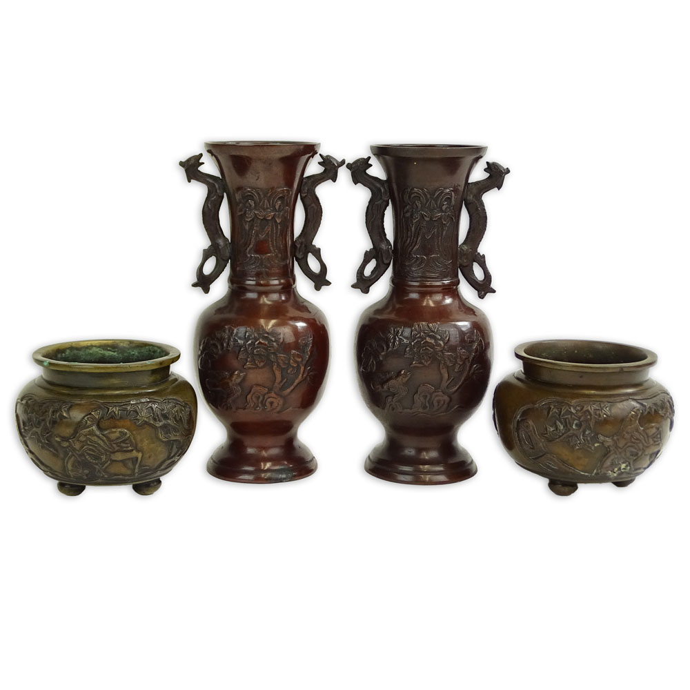 Two Pair Japanese Bronze Vases