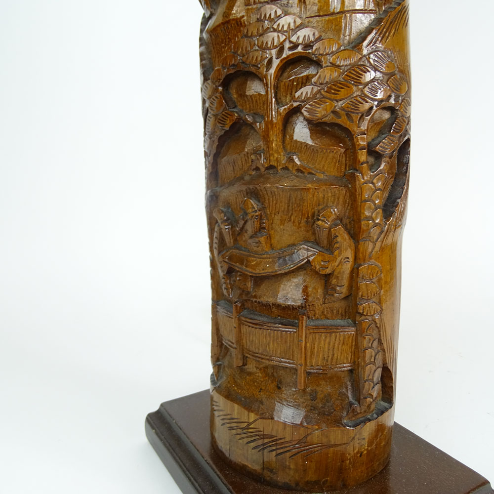 Vintage Chinese Carved Bamboo Lamp