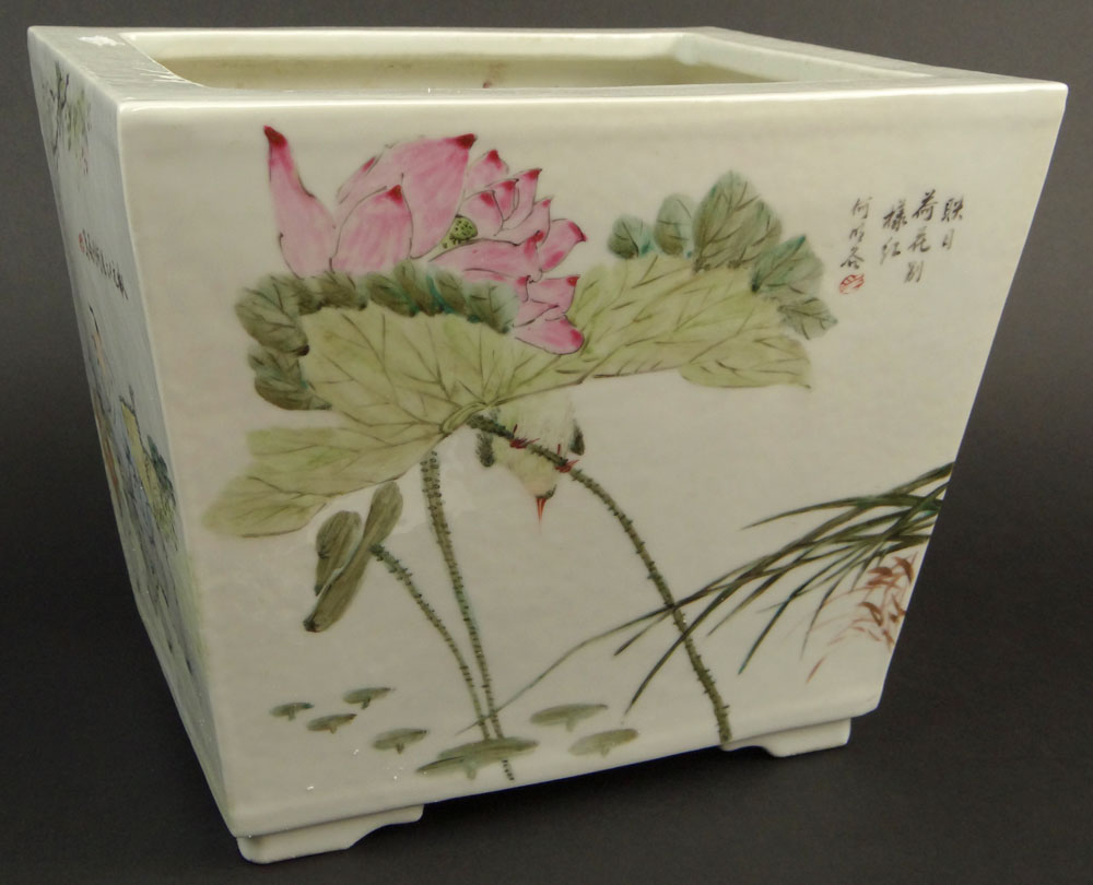 Chinese Famille Rose Porcelain Jardinière with Calligraphy