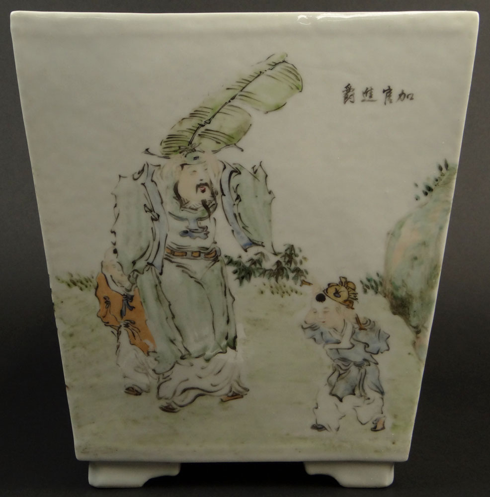 Chinese Famille Rose Porcelain Jardinière with Calligraphy