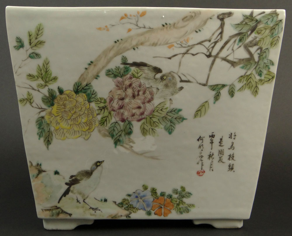 Chinese Famille Rose Porcelain Jardinière with Calligraphy