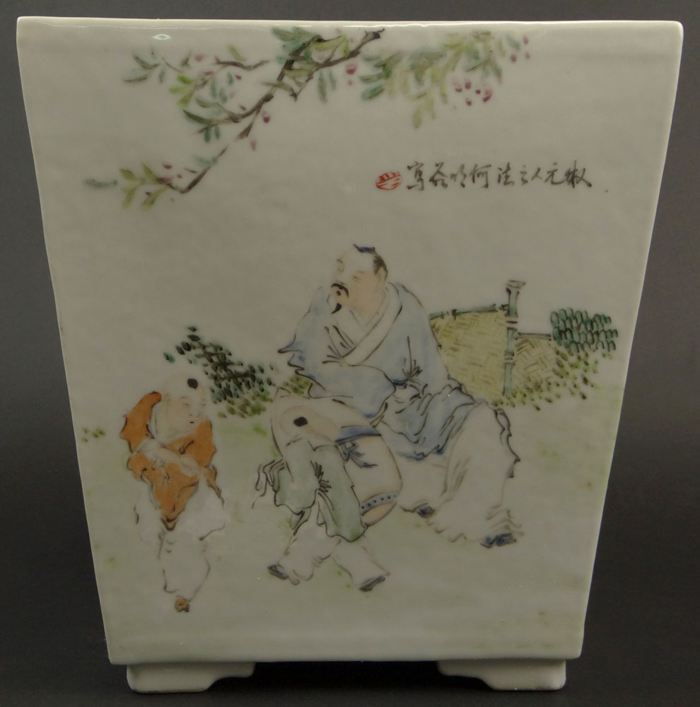 Chinese Famille Rose Porcelain Jardinière with Calligraphy