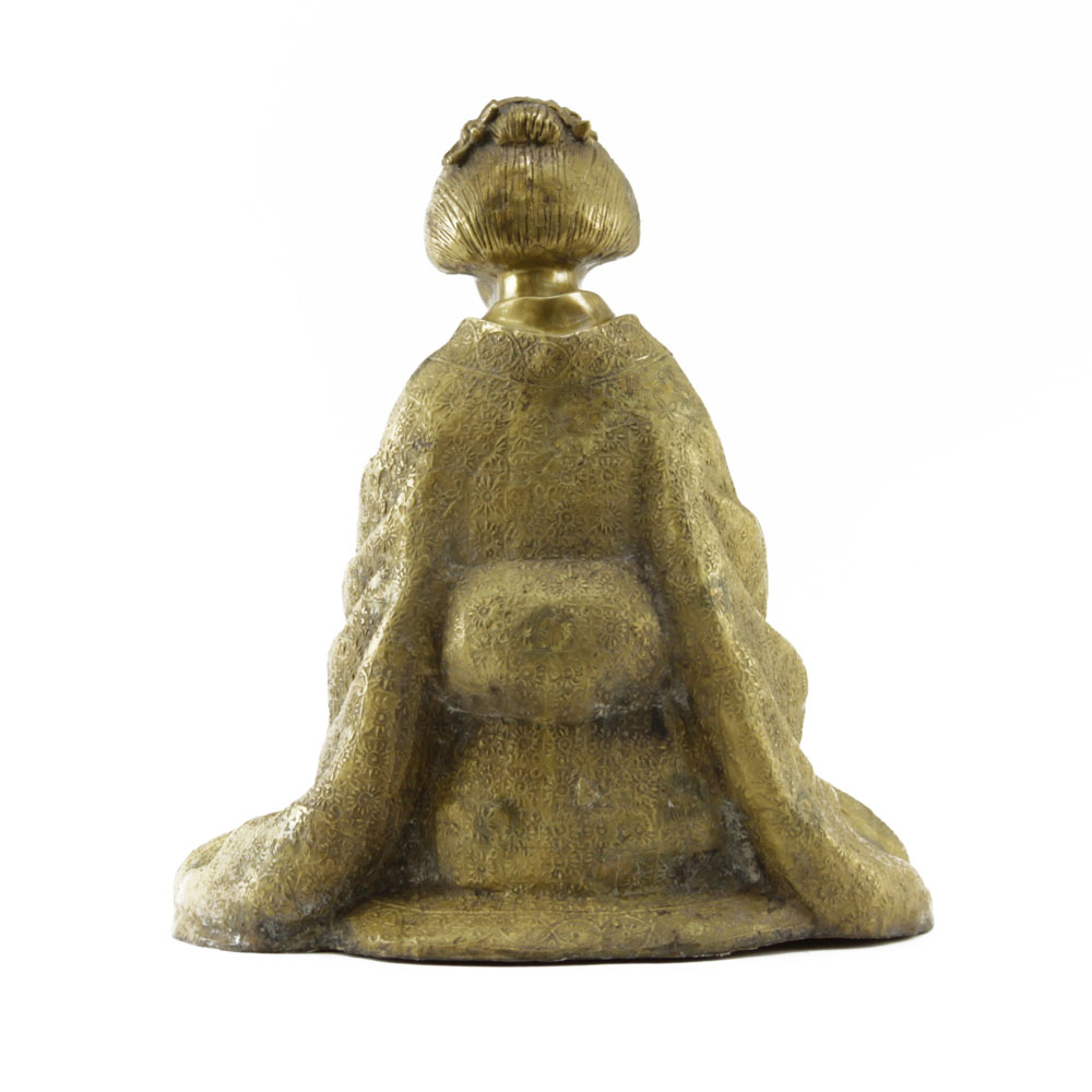 20th Century Japanese Gilt Bronze Seated Okimono Girl