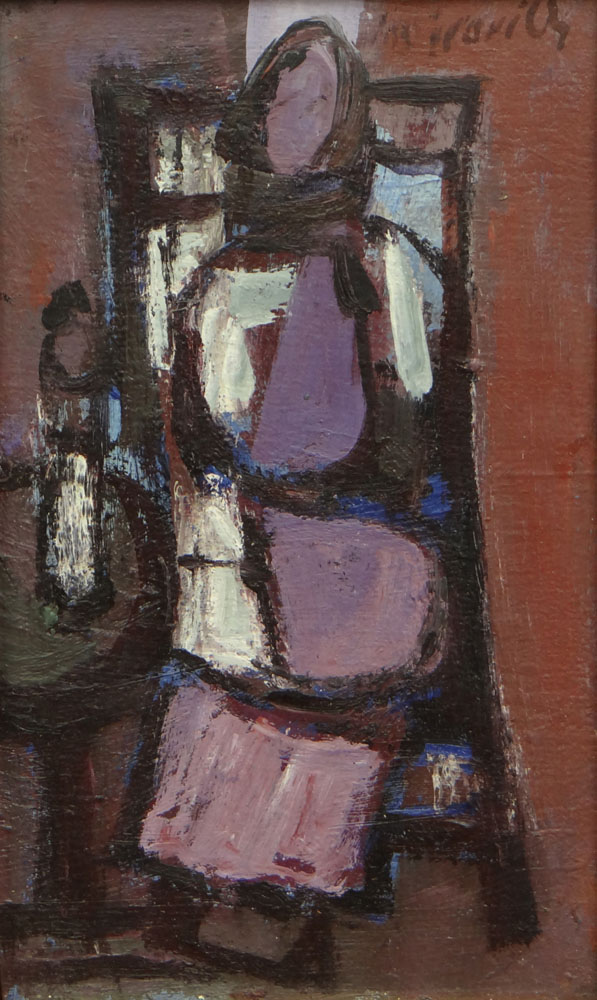 Zvi Mairovich Israeli (1911-1973) Oil on Wood "Girl Seated" Signed Upper Right