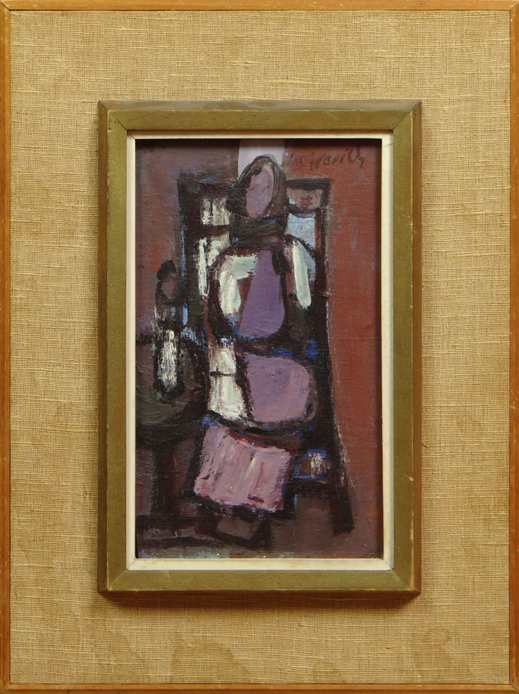 Zvi Mairovich Israeli (1911-1973) Oil on Wood "Girl Seated" Signed Upper Right