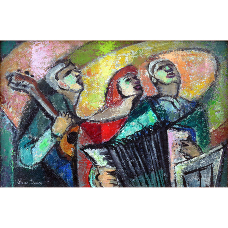 Lena Gurr, American (1897-1992) Oil on Board "Three Musicians" Signed Lower Left