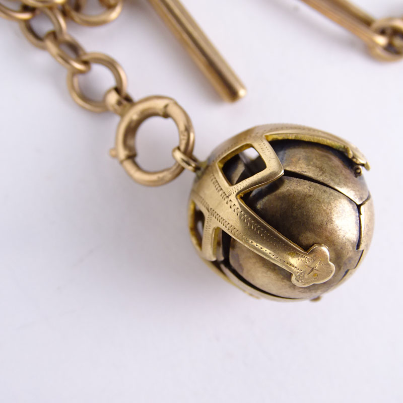 Victorian 9 Carat Gold Masonic Mechanical Ball Pendant On 9 Carat Gold Chain