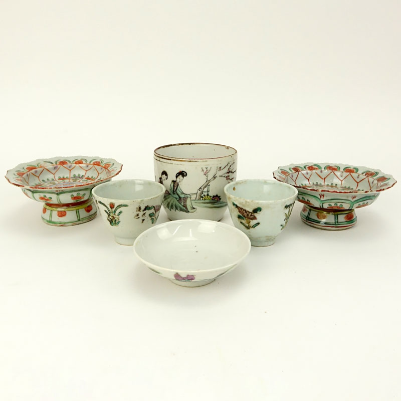 Collection of Six (6) 19th Century Chinese Export Hand Painted Porcelain Table Top Items