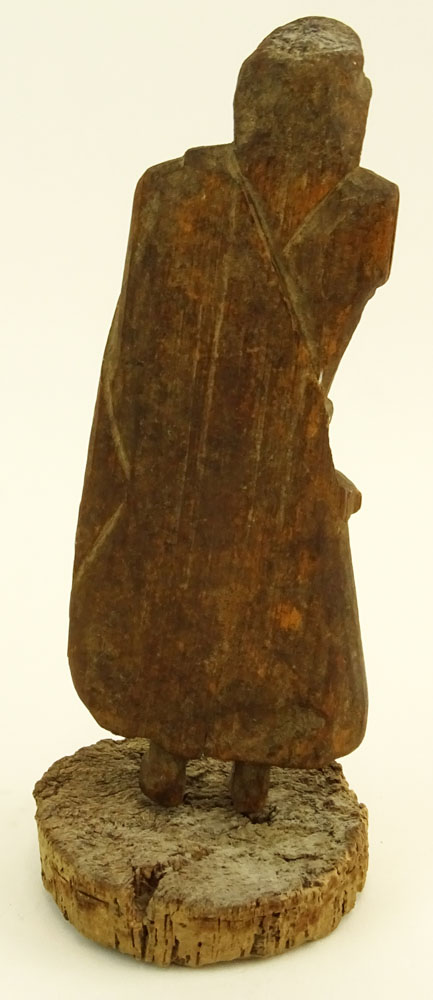 Early Continental Wood Carving of a Man on Cork Base