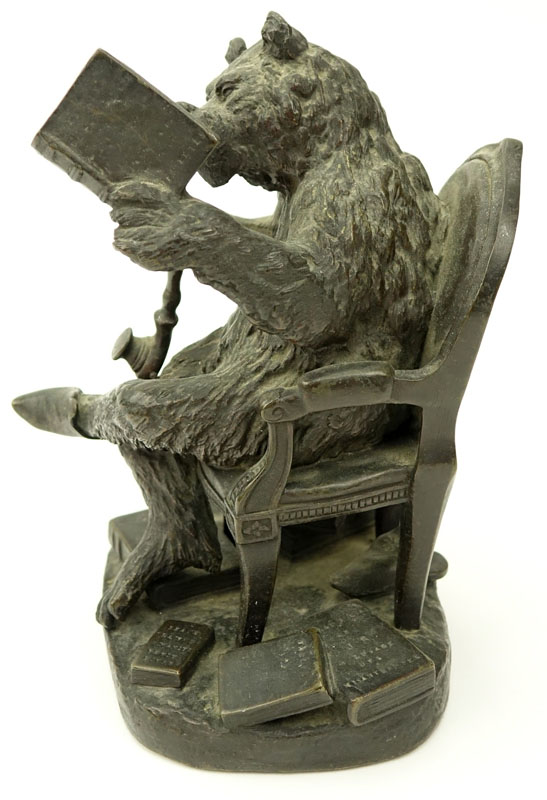 Christophe Fratin, French (1801-1864) Bronze Sculpture, Bear Smoking Pipe