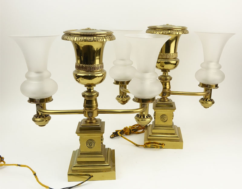 Pair of John B. Jones Boston Brass Two Arm Trophy Style