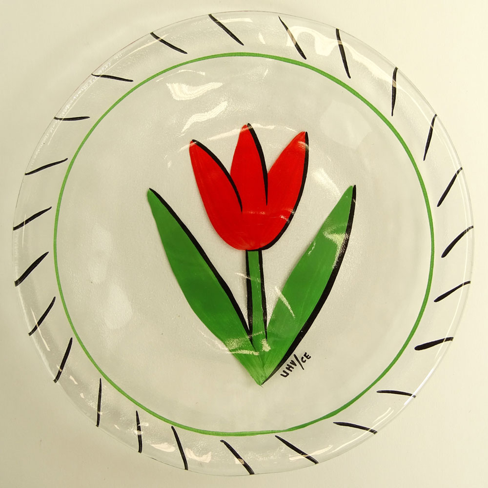 Set of Sixteen (16) Hand painted Glass Plates