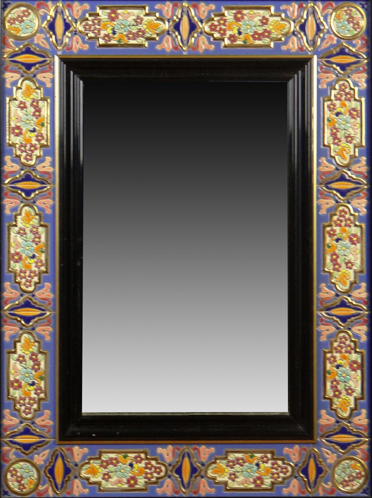 Modern Longwy Style Pottery Framed Mirror