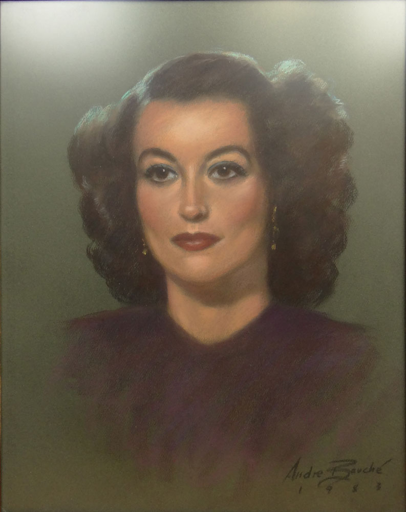 Andre Bouche, American  (1928 - 1989) Pastel on Paper "Joan Crawford" Signed Lower Right Andre Bouche 1983